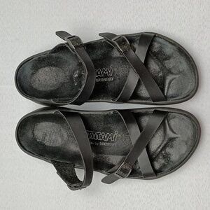 Tatami 265 Birkenstock Black Leather Cross Straps Unisex Slides Sandal